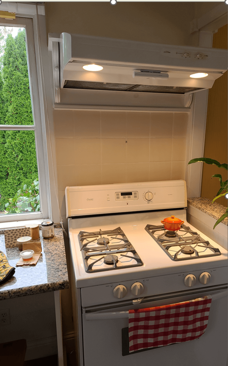 A stove with a ventilation fan. Used as an example for home inspector training